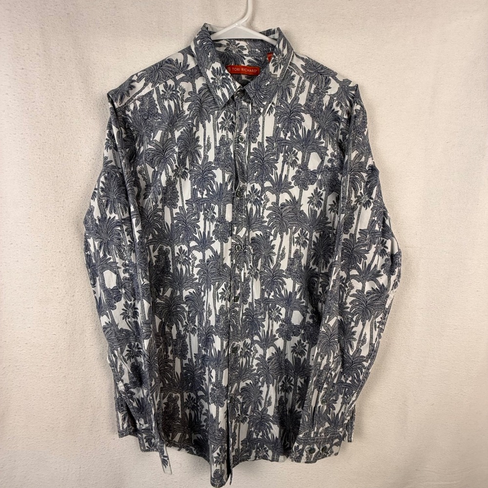 Tori Richard Button Up Women S Light Grey Palm Bay Longβ Sleeve Tropical Palm